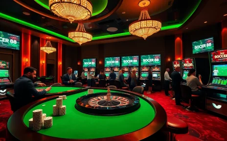Experience the excitement of betting at hi88 soccer casino with vibrant poker tables and slot machines.