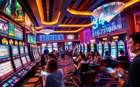 Exciting online gaming experience at 84WIN featuring vibrant casino environment and mobile betting