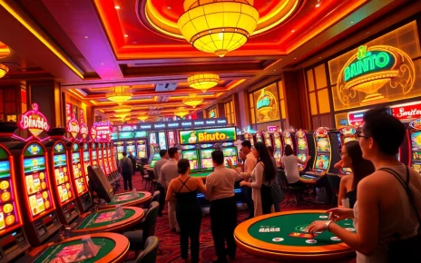 Pemain menikmati mesin slot Birutoto dalam suasana kasino yang meriah.