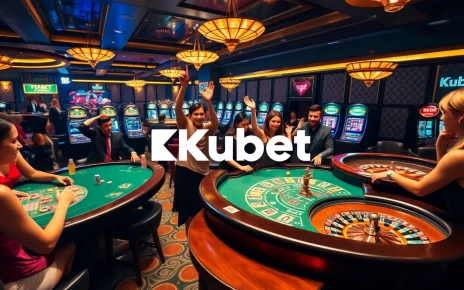 Kubet casino showcases an exciting gaming atmosphere with vibrant tables and players celebrating wins.