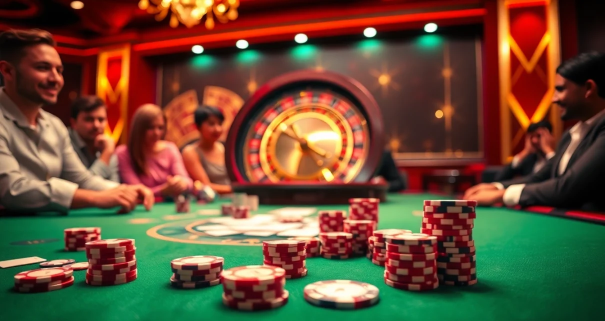 Players engaging in high-stakes poker at the luxurious VJ88 casino table.