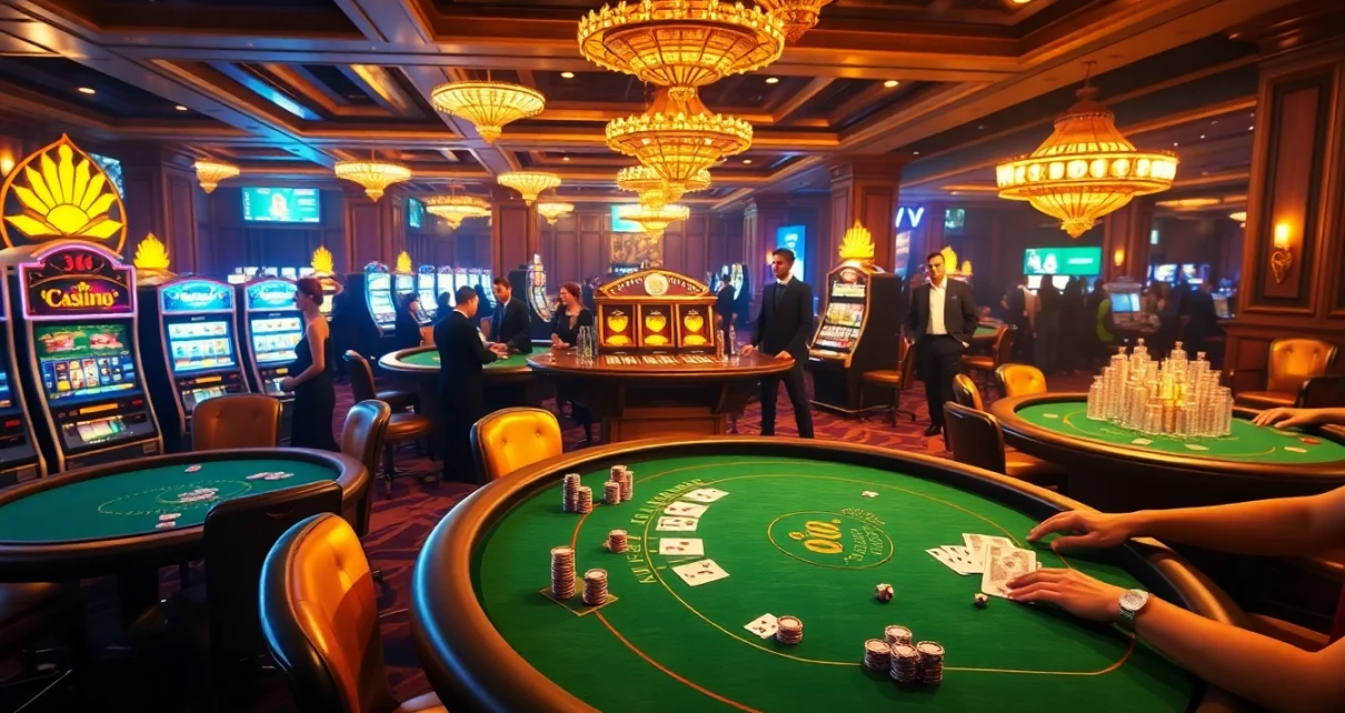 Exciting casino action at https://luckywin.name with vibrant slot machines and gaming tables.