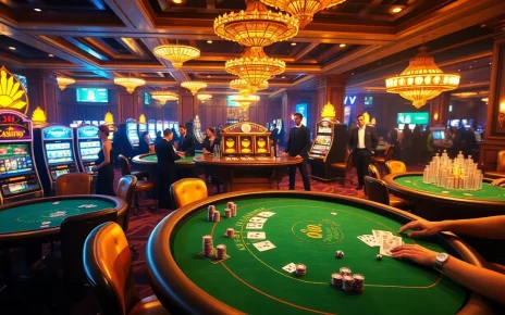 Exciting casino action at https://luckywin.name with vibrant slot machines and gaming tables.