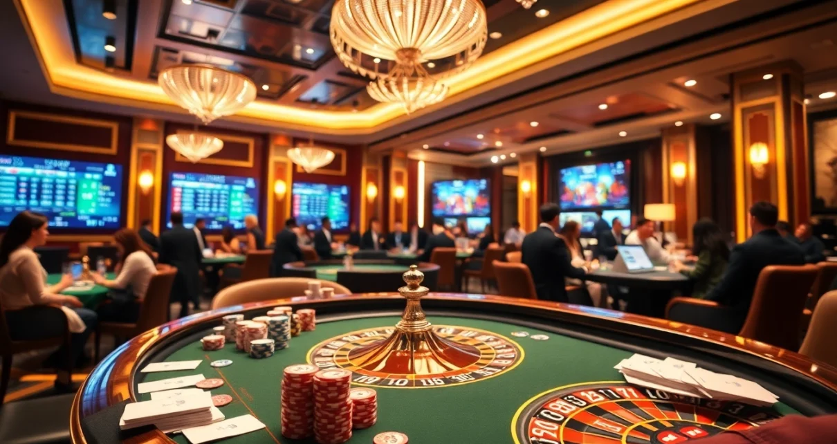 Experience thrilling gameplay at https://kuwinblog.com/, featuring vibrant casino tables and excited players.