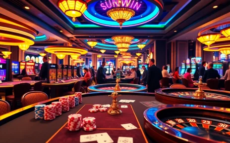 Experience excitement at a Sunwin-themed casino table with vibrant poker chips and cards.