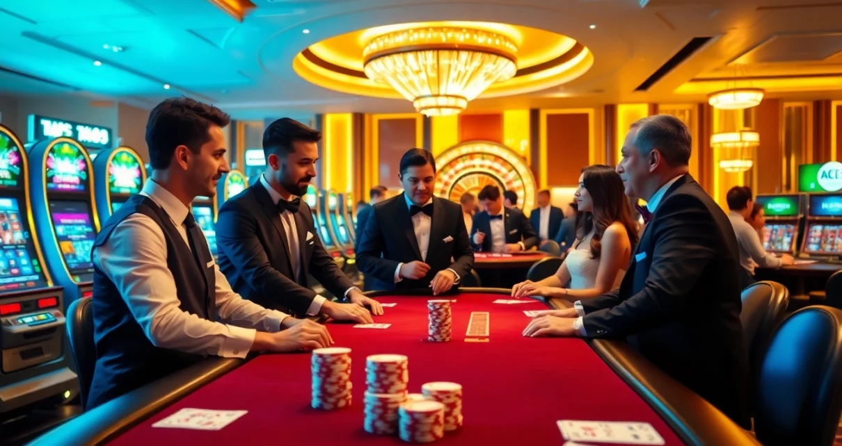 Engaging players at TX88 casino showcasing vibrant slot machines and elegant gameplay.