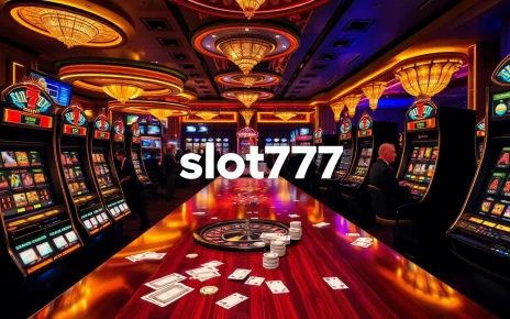 Players celebrate their wins at slot777 machines in a vibrant casino setting, surrounded by poker chips and roulette wheels.