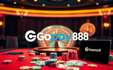 Experience the thrill of Gopay88 with poker chips and a glowing roulette wheel.