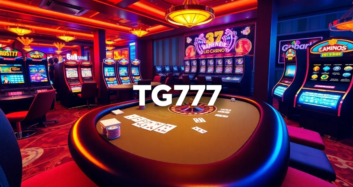 TG777 offers an exciting online gaming experience with vibrant casino tables and slot machines.