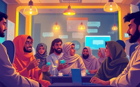 مشهد غرفة دردشة عربية جذابة يُبرز الاتصالات في شات عربي.