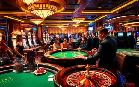 Hitclub offering thrilling games on a vibrant casino floor filled with poker tables and slot machines.