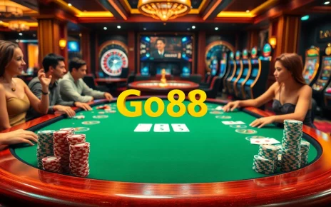 Players enjoy a thrilling game of poker at the Go88 casino table surrounded by vibrant chips and cards.