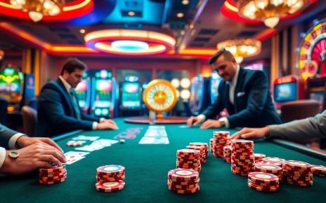 Engage in thrilling gameplay at bet88 with a vibrant casino scene featuring poker chips and slot machines.