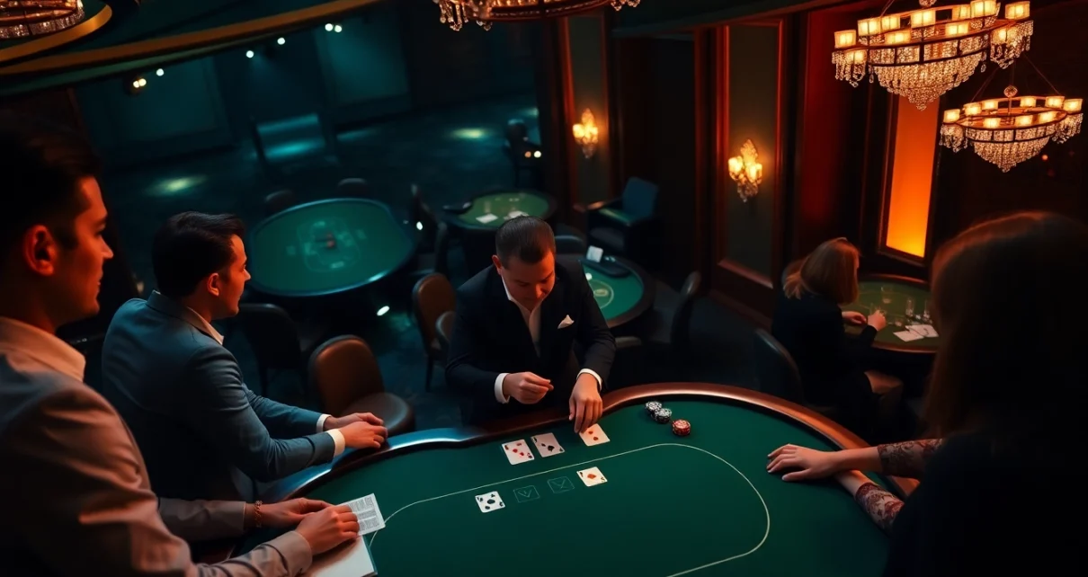 에볼루션 바카라의 매력적인 라이브 카지노 장면, 플레이어와 딜러의 상호작용을 보여줌