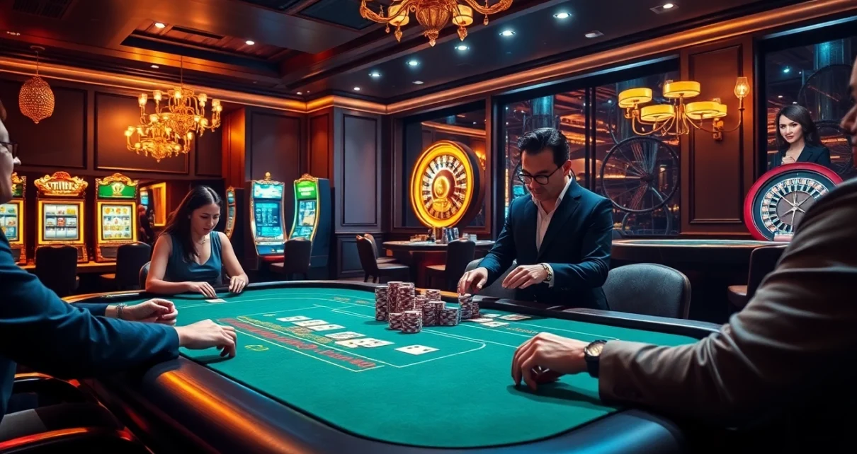Players enjoying intense poker action at a luxury casino table inspired by xx88.promo.