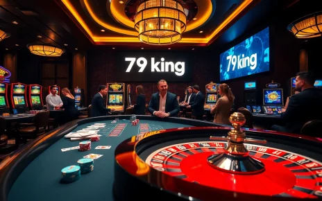 Engaging gambling scene at 79king casino with poker chips, cards, and roulette wheel.