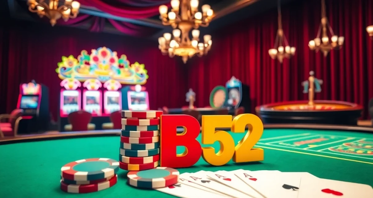 Experience the thrill of the B52 casino scene with vibrant slot machines and polished poker tables.