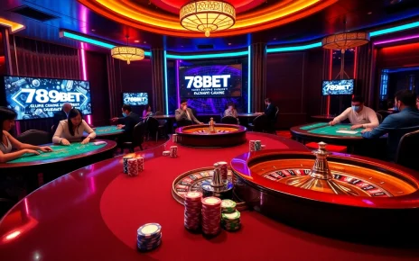 Exciting scene of players enjoying games at 789BET casino tables with vibrant colors and luxurious ambiance.