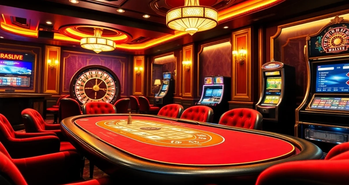 Experience the thrill of winning at https://23win8b.com/ with an action-packed casino scene featuring poker and roulette.