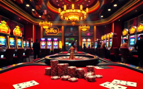 Experience the thrill of gambling at https://kk55.blue/, featuring luxurious casino tables, chips, and a roulette wheel.