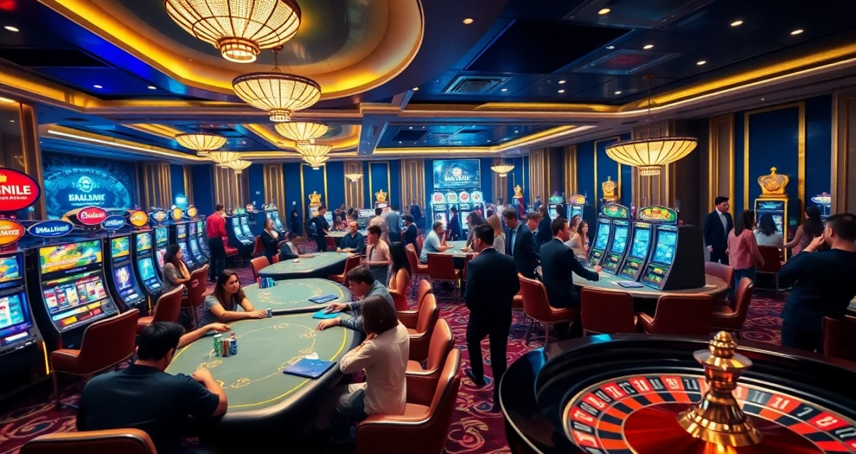 Experience the thrill of online gambling at http://8kbetsg.com with vibrant casino games and players enjoying excitement.