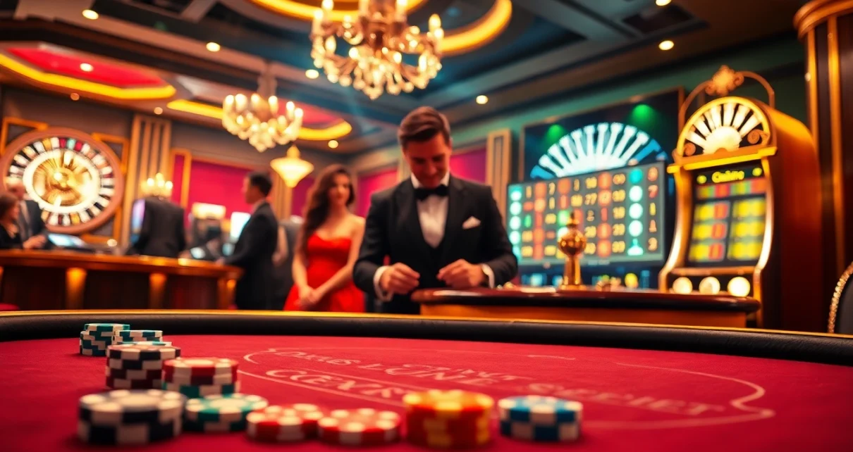 Exciting casino gameplay at 79king with colorful poker chips and a spinning roulette wheel.