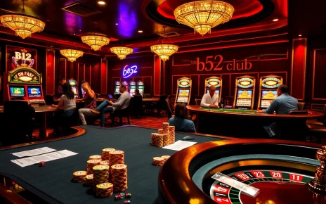 B52club players strategizing at an elegant casino table, showcasing excitement and high stakes.