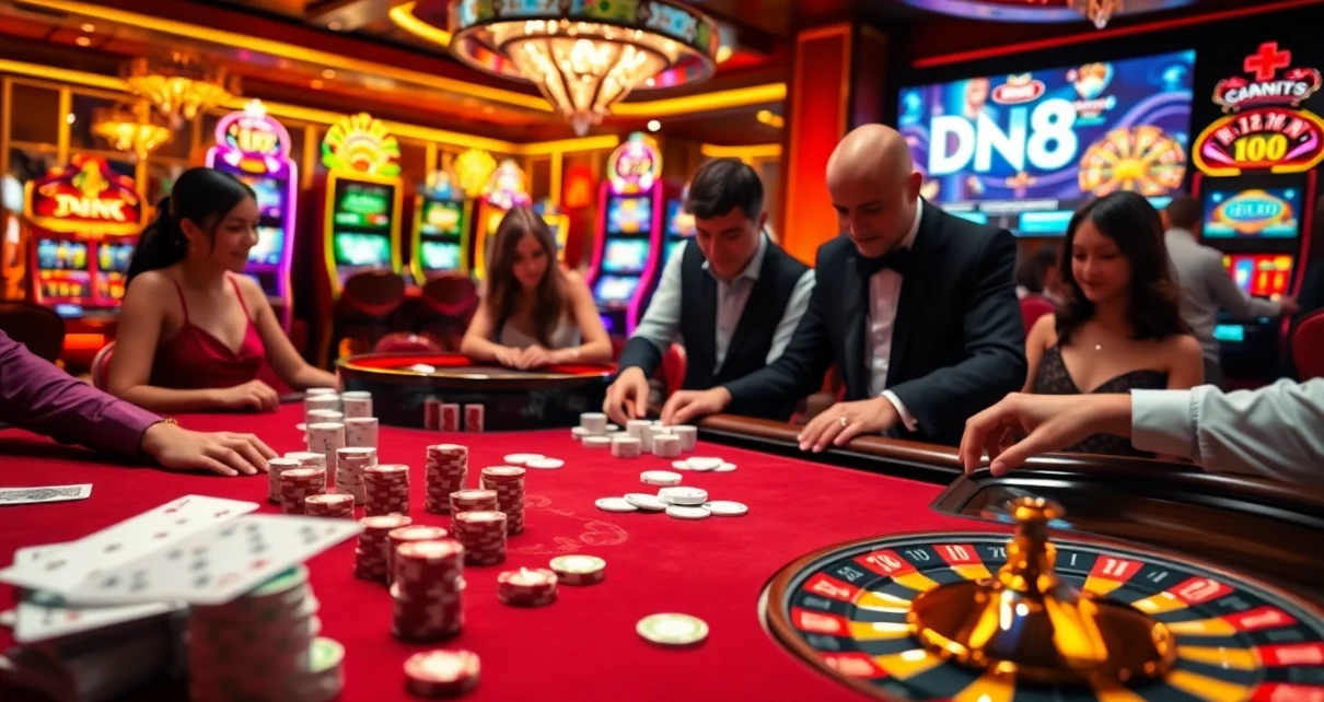 Engaged players enjoying a thrilling game at a casino table, highlighted by the excitement of dn88 betting.