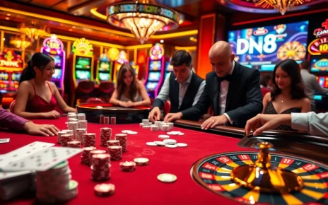Engaged players enjoying a thrilling game at a casino table, highlighted by the excitement of dn88 betting.