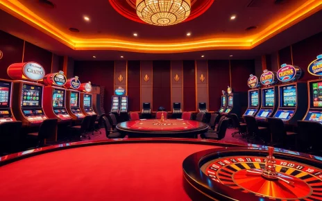 Experience the thrill of gaming at nhà cái GO99 with a vibrant casino scene featuring poker tables and slot machines.