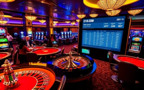 Exciting gambling action at C168 COM casino with roulette and poker tables.