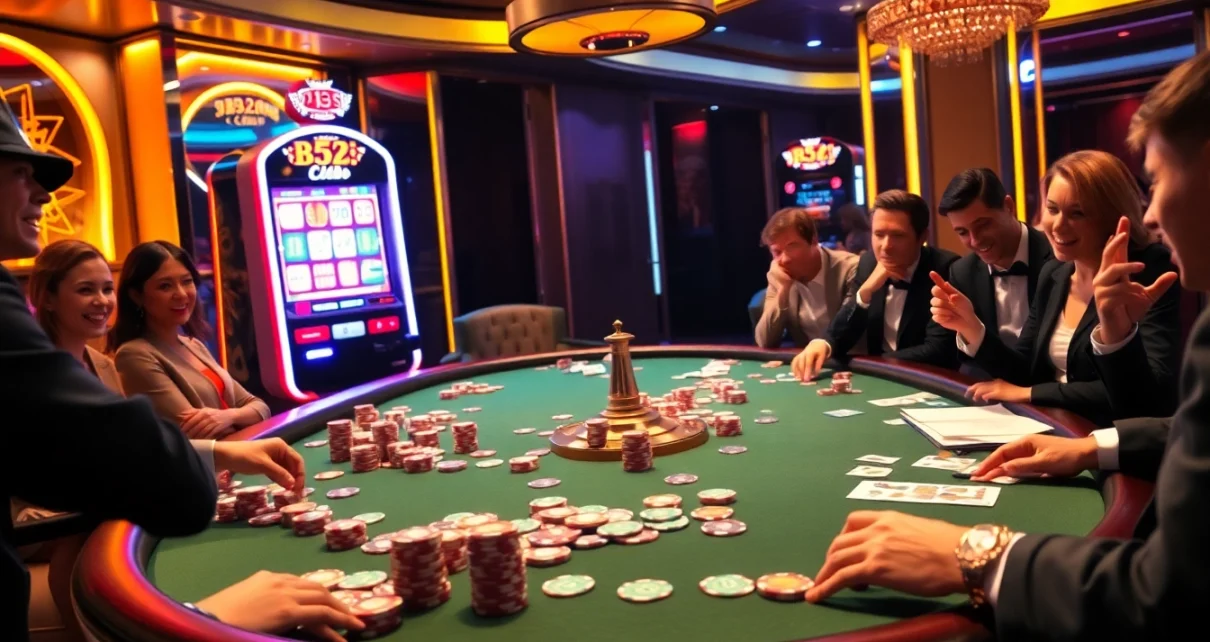 A player enjoying a thrilling game at B52club with vibrant casino elements, showcasing excitement and professionalism.