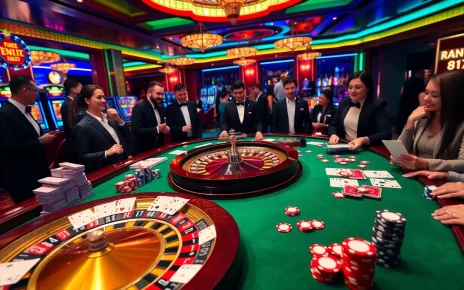 Exciting casino scene featuring roulette and cards, highlighting xn88 link for online gambling enthusiasts.