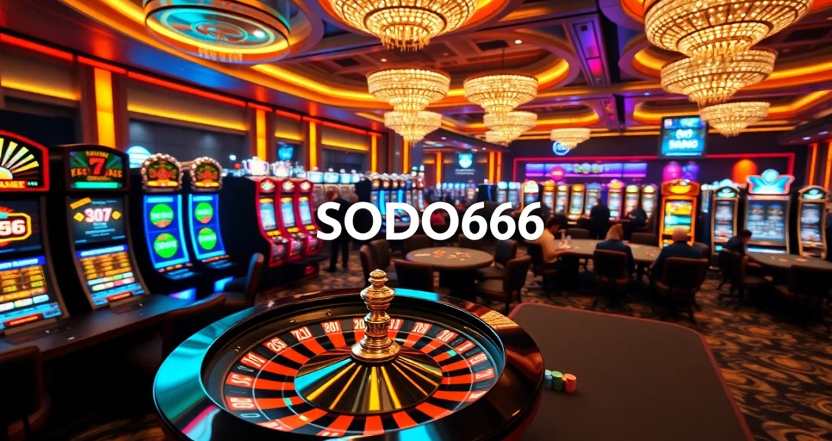 Experience high-stakes excitement at SODO66 Casino with roulette, poker tables, and vibrant slot machines.