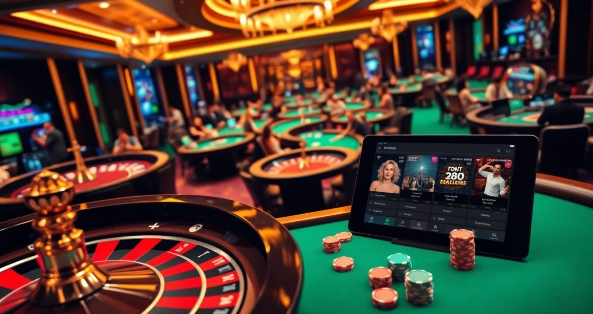 Players engaging in thrilling games at RR88, showcasing vibrant poker chips and tables.