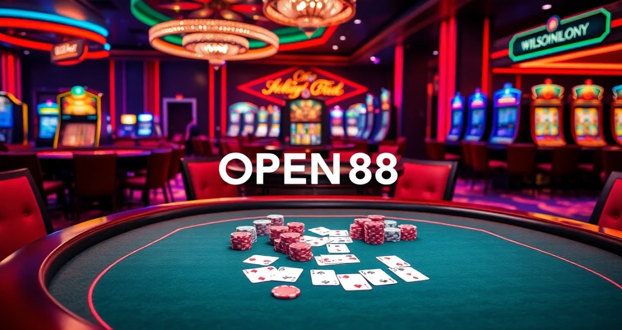 PLAY exciting games at OPEN88 casino with stylish poker tables and vibrant ambiance.