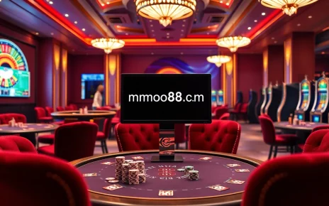 The luxury casino experience at mmoo88.us.com featuring poker tables and slot machines.