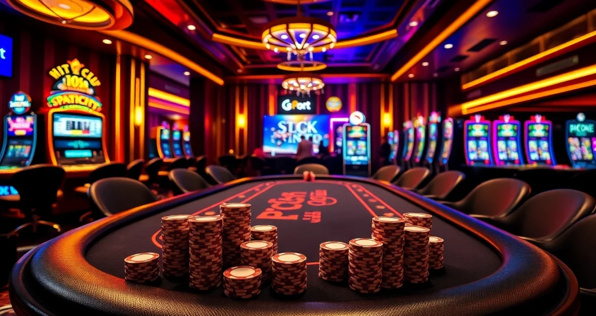 Experience the thrill of the hit club with luxurious casino tables and vibrant slot machines in a high-stakes gaming environment.