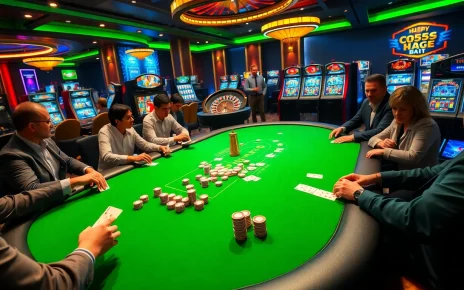 Players at a bl555 poker table engage in high-stakes gameplay with vibrant chips and a roulette wheel.