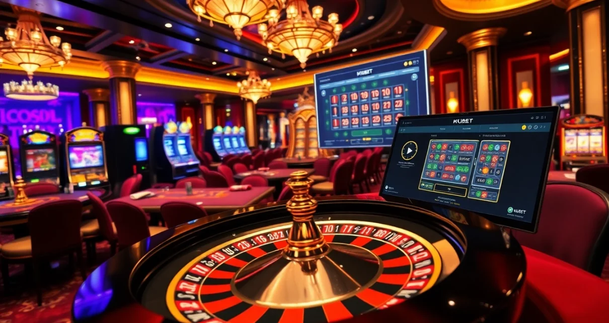 Kubet players engaged in an exciting roulette game at a luxurious casino.
