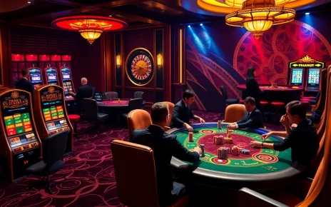 Gamblers engaging with slot machines and roulette at 88i, showcasing excitement and luxury.