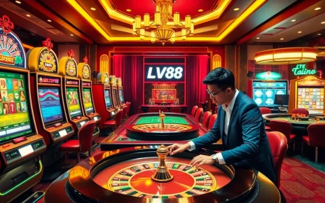 Experience the thrill of gambling at LV88 with vibrant slot machines and poker tables.