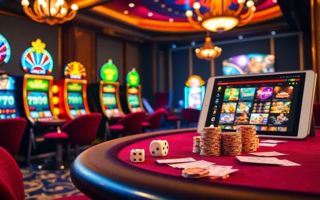 Exciting casino atmosphere at https://789club.quest/ with vibrant slot machines and stylish poker table.