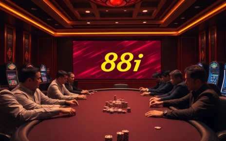 Engaging poker players at a luxurious casino featuring 88i branding for online gambling excitement.