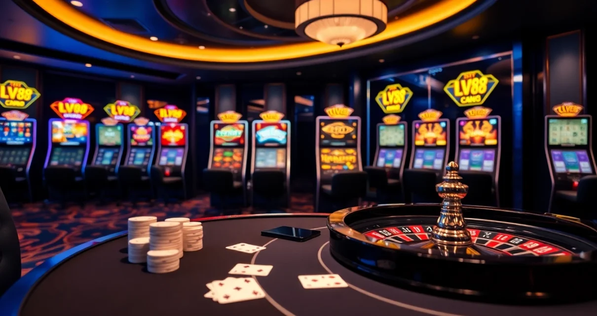 Experience the excitement of LV88 online casino with vibrant games and roulette action.