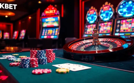 Experience the thrill of 8KBET at a luxury casino table with poker cards and chips.