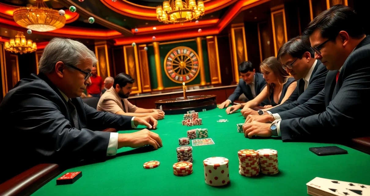 Experience the thrill of high-stakes poker at W88 with vibrant poker chips and intense players.