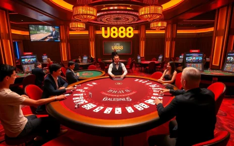Exciting online gambling scene at U888 featuring luxury gaming tables and engaged players.