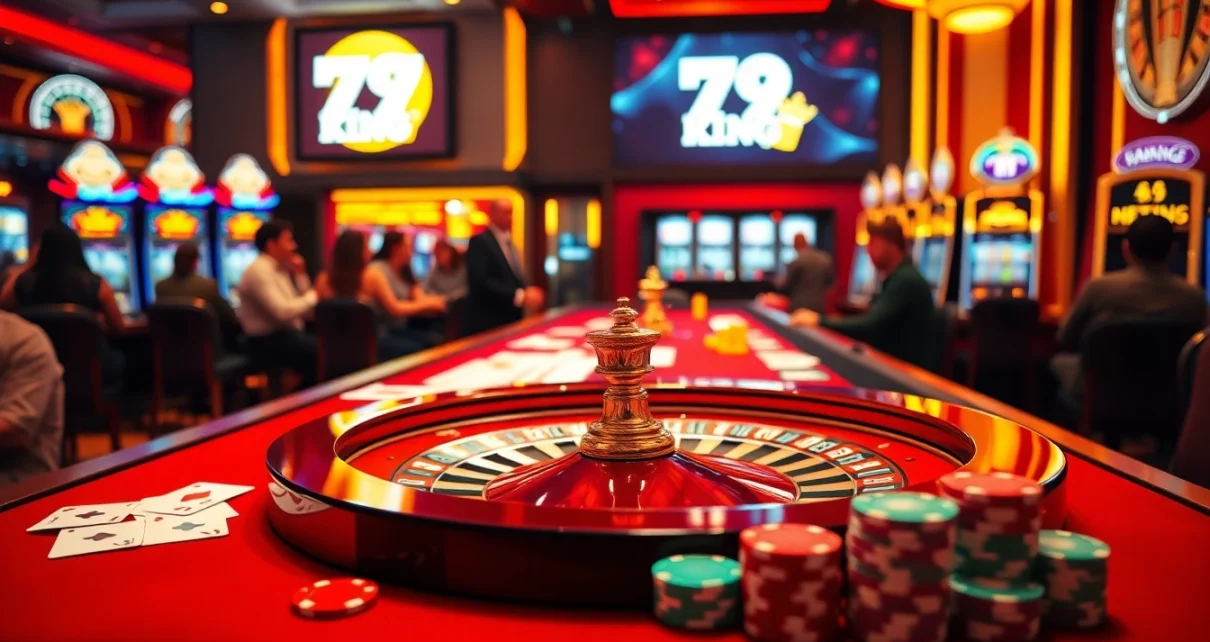 Experience the thrill of 79 king at a luxurious casino table with cards and vibrant chips.