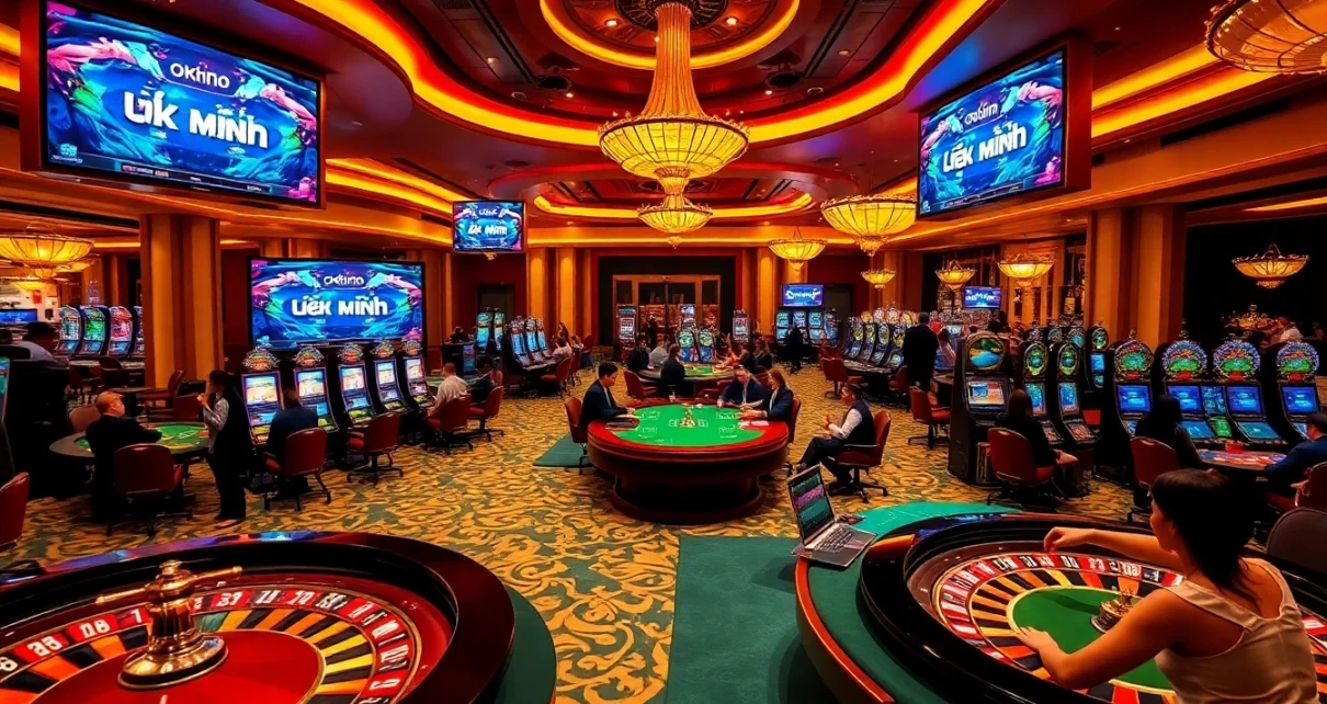 Experience the thrill of liên minh okwin with a vibrant casino scene full of gaming excitement.